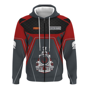 Railspirit Personalized Chicago South Shore and South Bend Railroad Hoodie Steam Locomotive Engine Graphic Train Zip Up Hoodie All Over Print