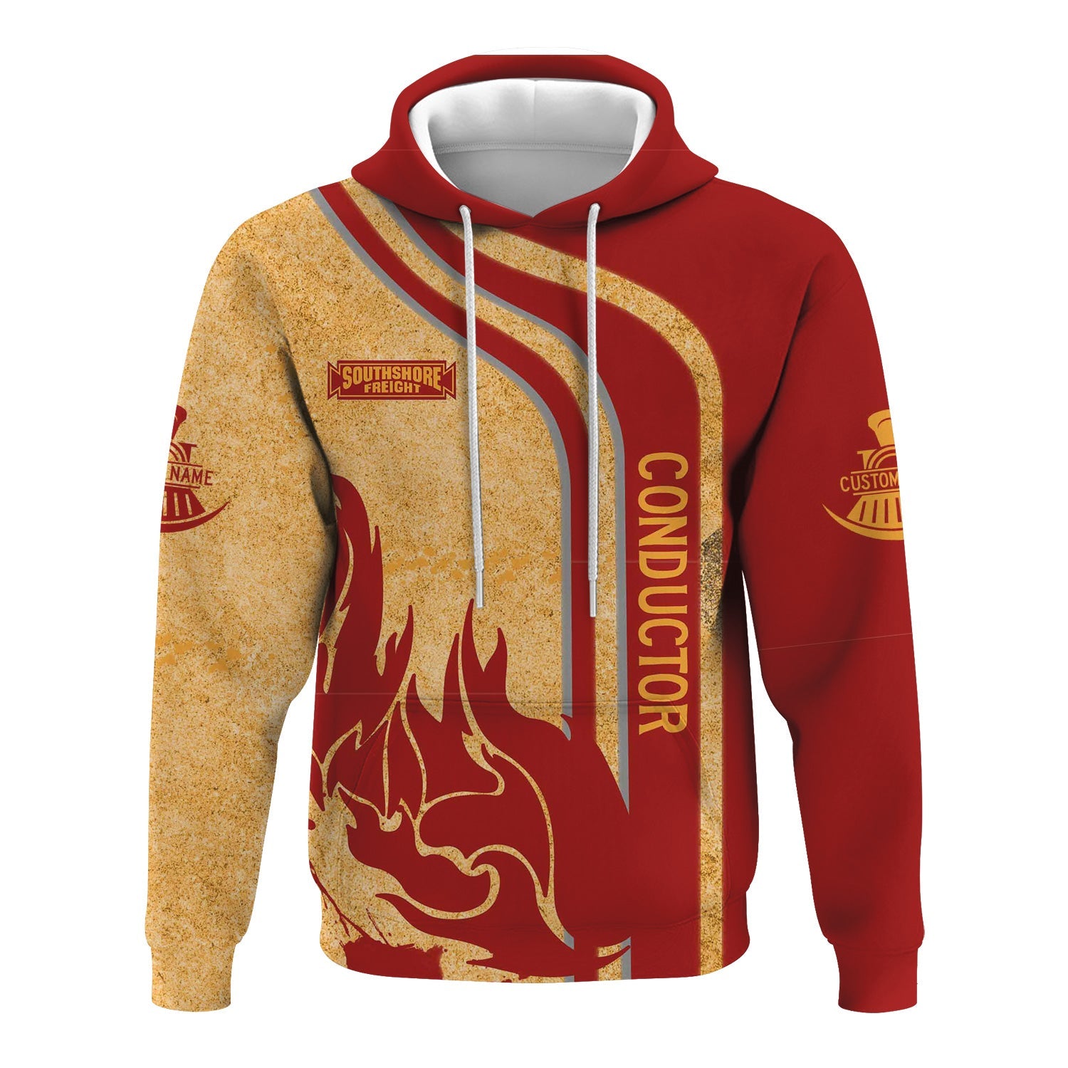 Railspirit Personalized Chicago South Shore and South Bend Railroad Hoodie Flame Design with Custom Job Position Train Zip Up Hoodie