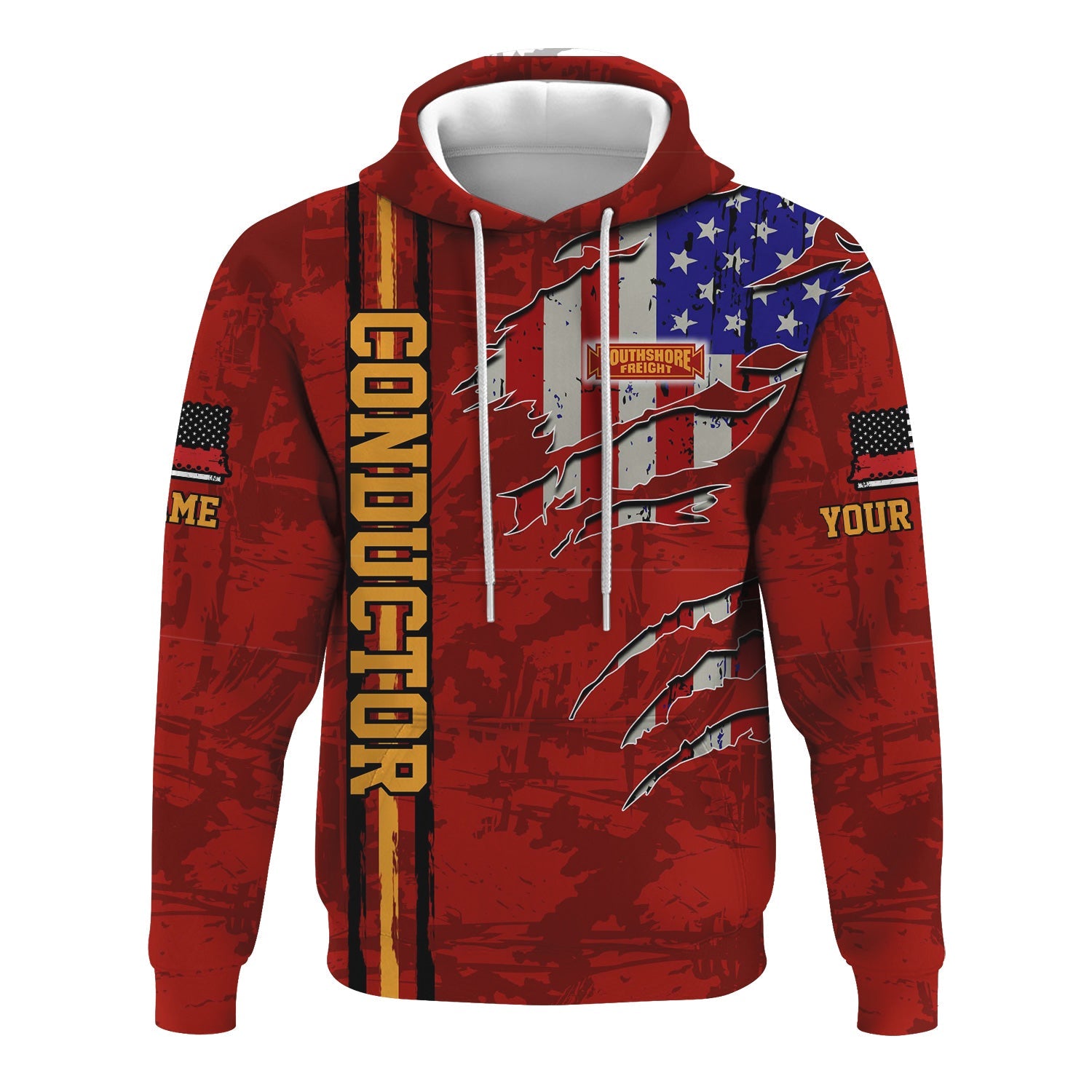 Railspirit Personalized Chicago South Shore and South Bend Railroad Hoodie USA Flag Claw Art with Custom Job Train Zip Up Hoodie