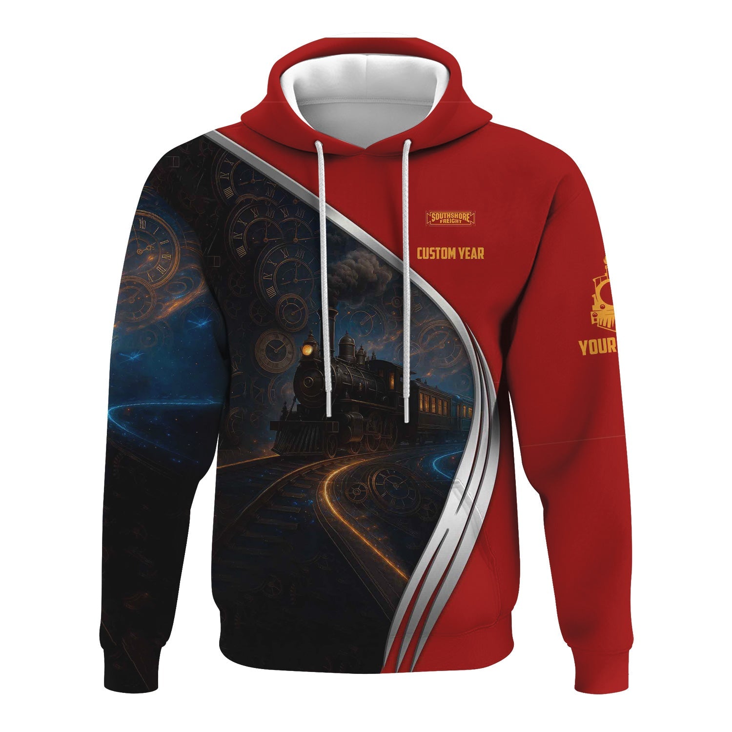 Railspirit Personalized Chicago South Shore and South Bend Railroad Hoodie Steampunk Locomotive with Custom Year Train Zip Up Hoodie