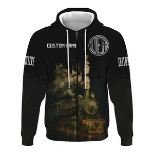 Railspirit Personalized Union Electric Railway Hoodie Vintage Train Art Style Zip Up Hoodie For Locomotive Fans