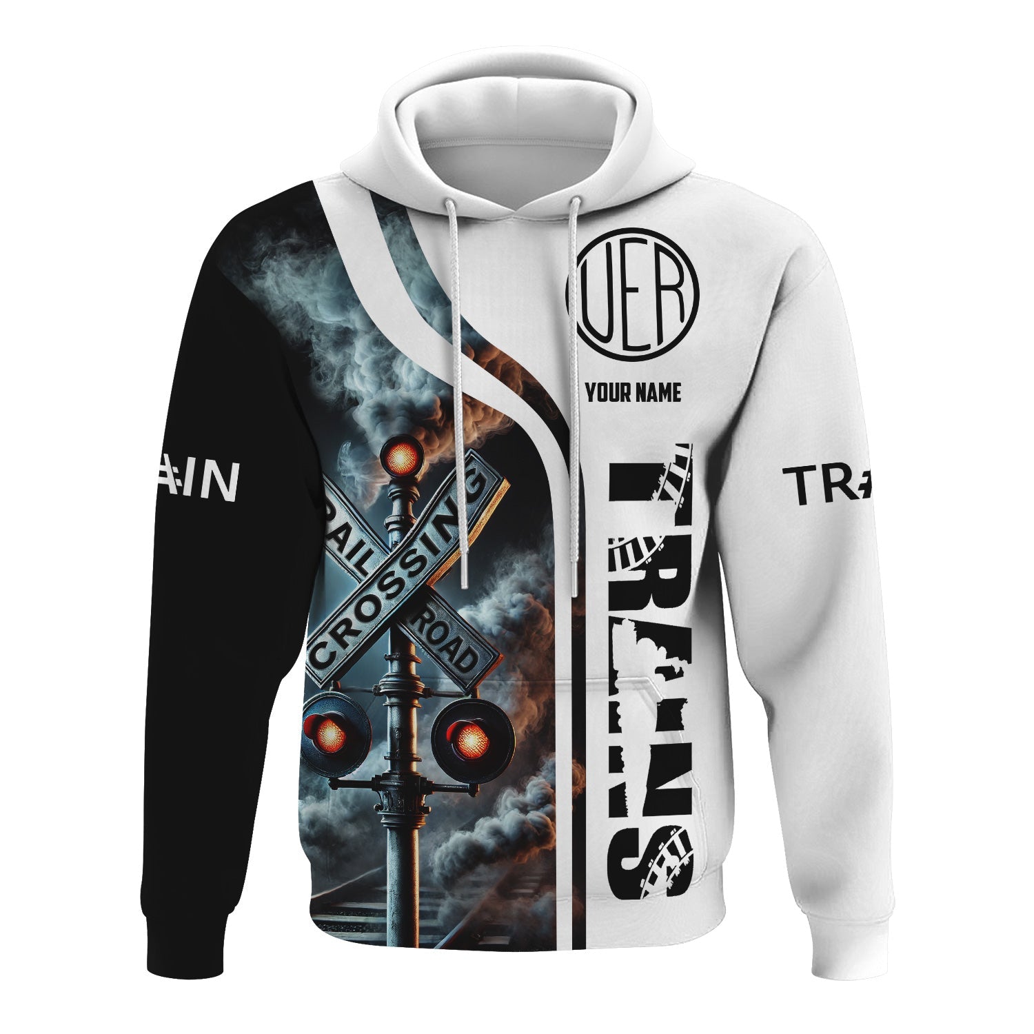 Railspirit Custom Name Union Electric Railway Hoodie Railroad Crossing Sign Printed Zip Hoodie