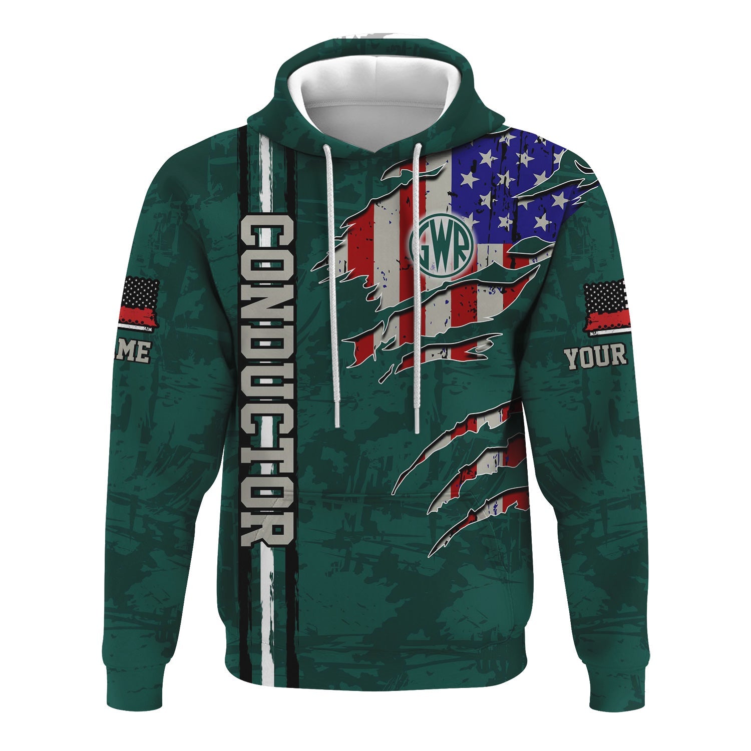 Railspirit Personalized Great Western Railway Hoodie USA Flag Claw Art with Custom Job Train Zip Up Hoodie