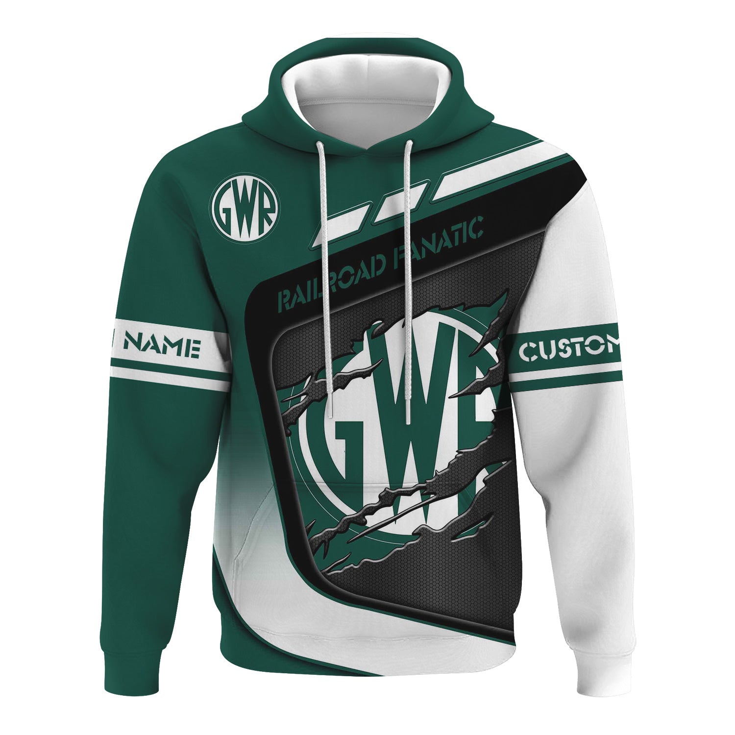 Railspirit Personalized Great Western Railway Hoodie Ripped Texture Style Train Zip Up Hoodie For Railroad Fanatic