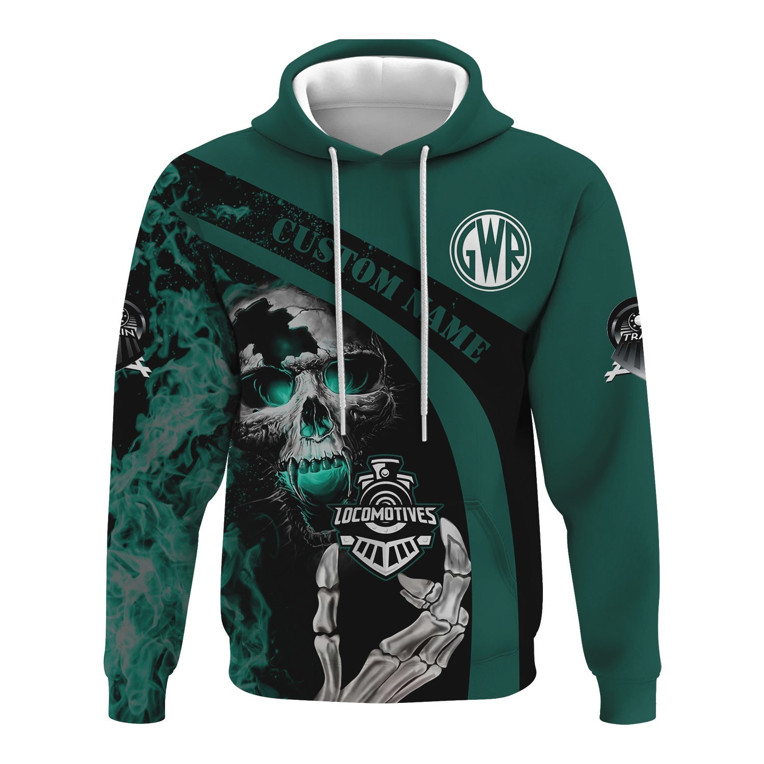 Railspirit Personalized Great Western Railway Hoodie Flame Skull Design Train Zip Up Hoodie for Locomotive Fans