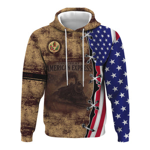 Railspirit Personalized London, Midland and Scottish Railway Hoodie Retro American Express Train With USA Flag Zip Up Hoodie