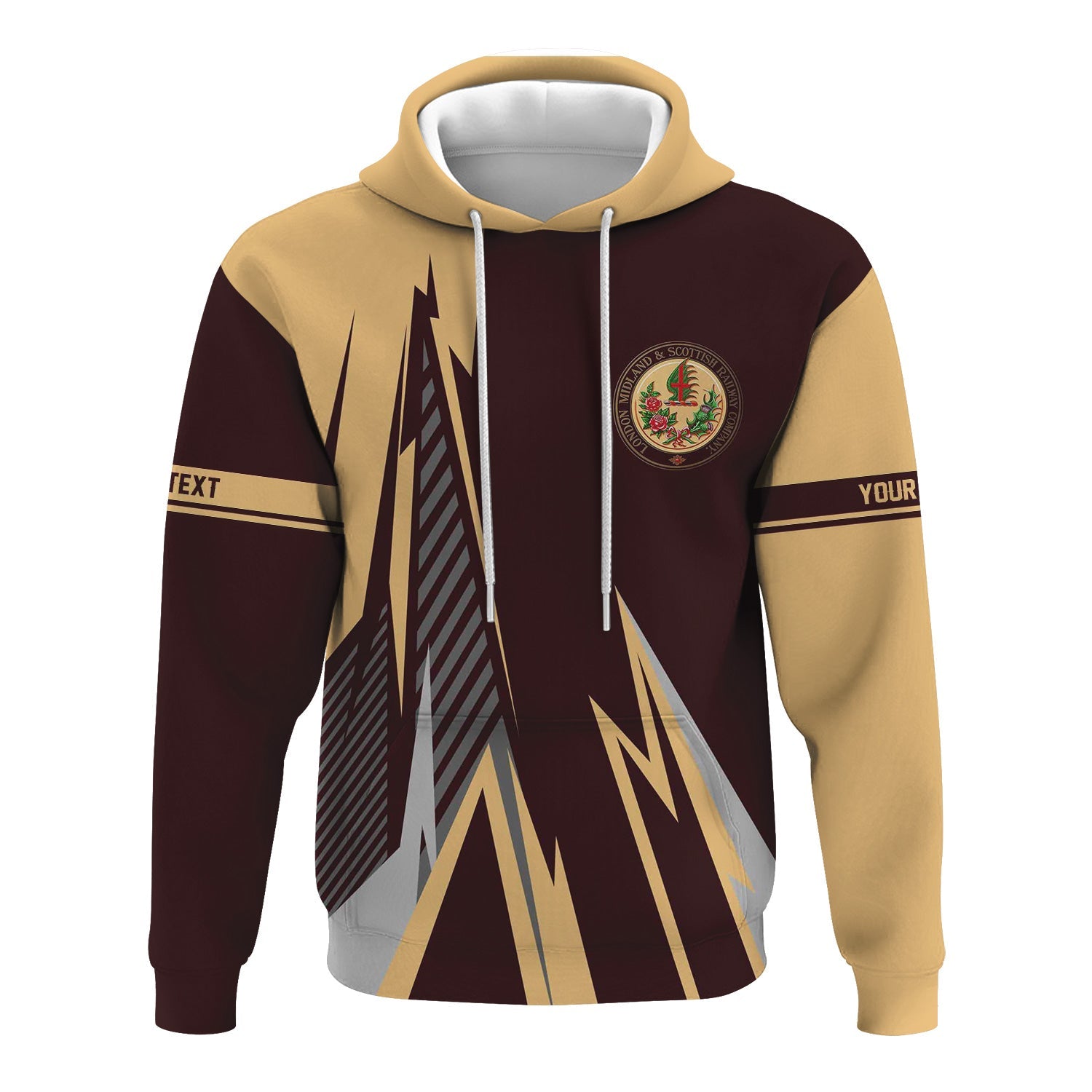 Railspirit Personalized London, Midland and Scottish Railway Hoodie Lightning-Inspired Railway Style Zip Up Hoodie For Train Lovers