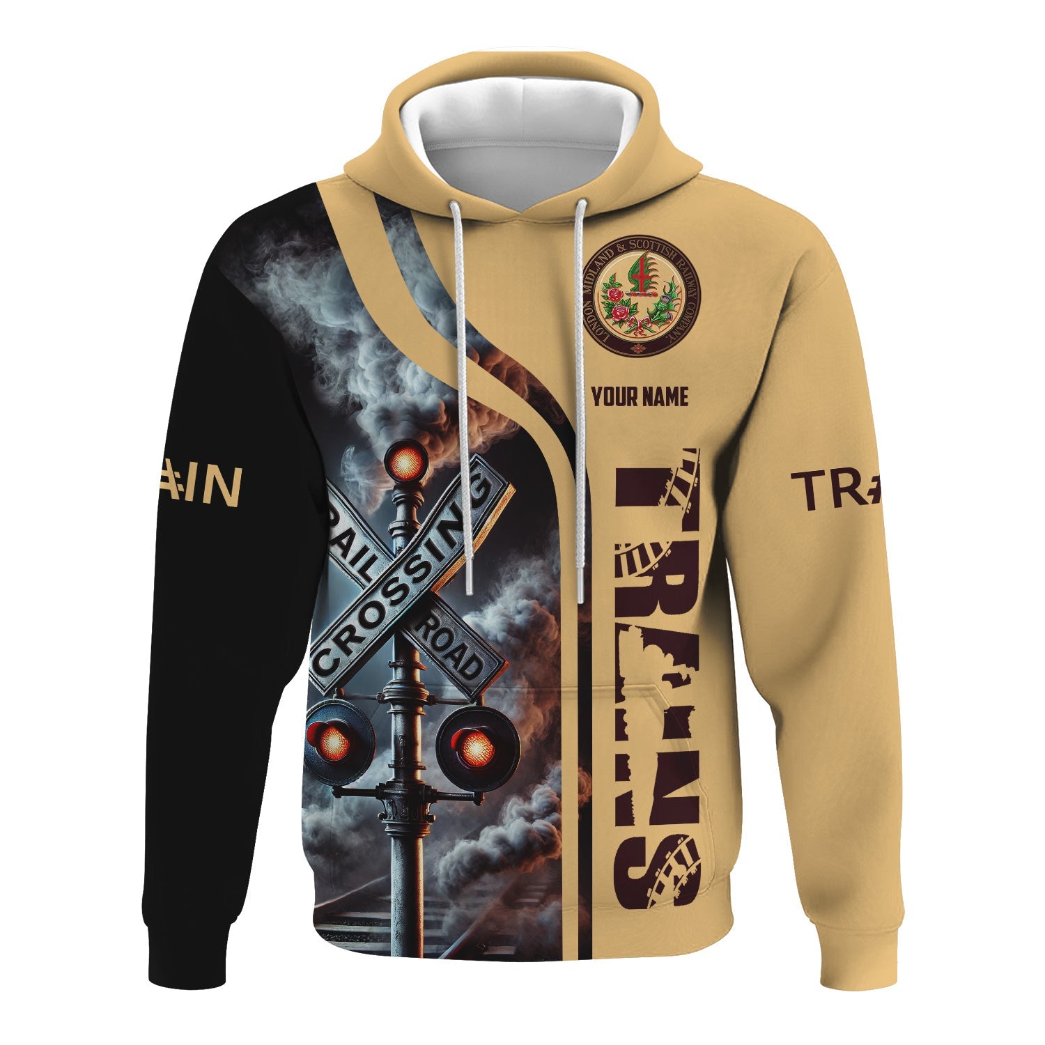 Railspirit Custom Name London, Midland and Scottish Railway Hoodie Railroad Crossing Sign Printed Zip Hoodie