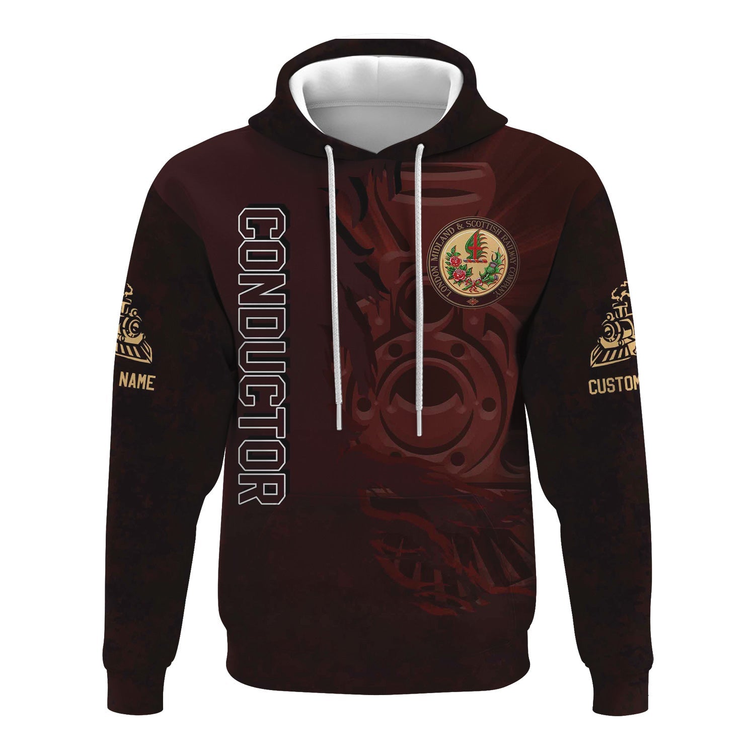 Railspirit Personalized London, Midland and Scottish Railway Hoodie Blazing Style with Custom Position Train Zip Up Hoodie