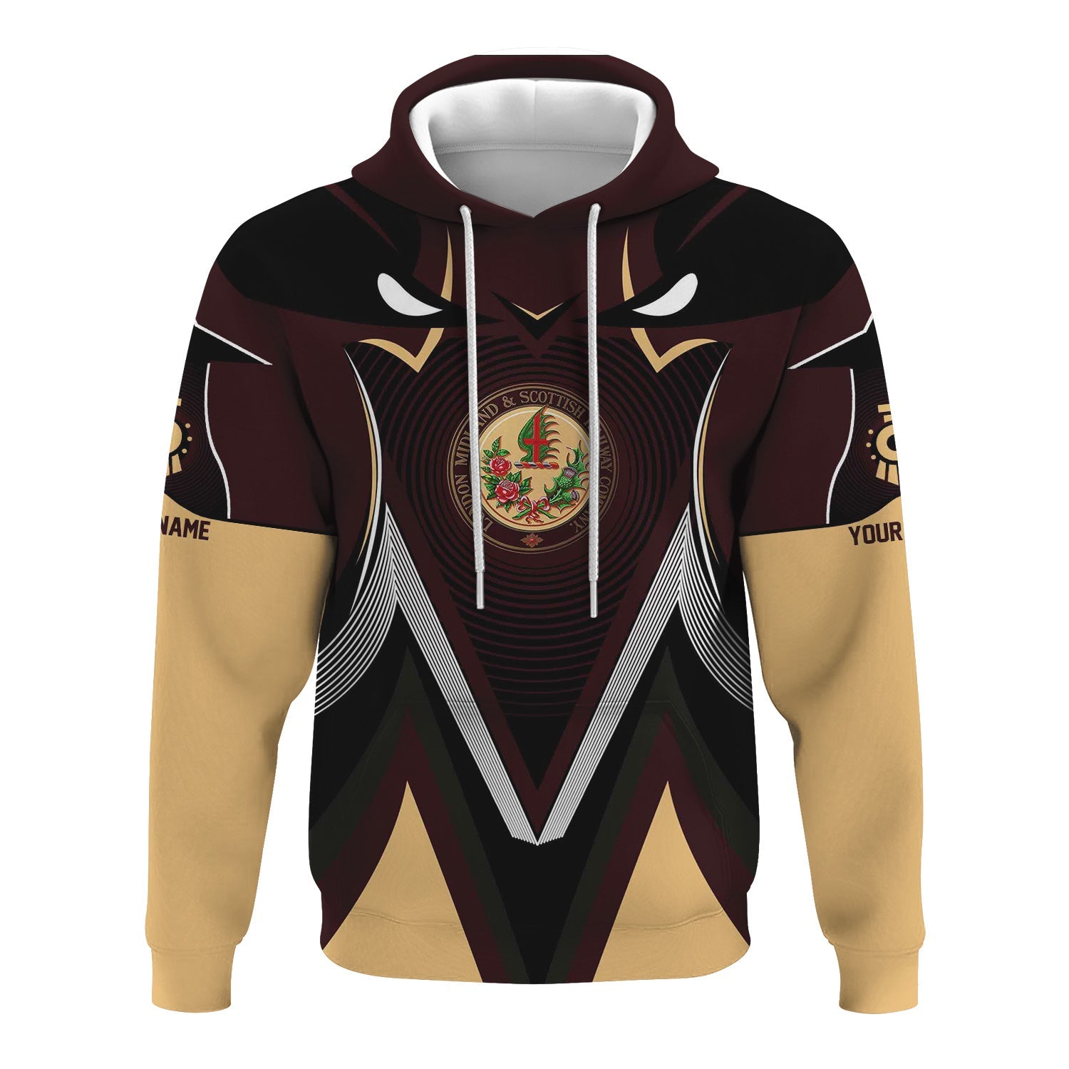 Railspirit Personalized London, Midland and Scottish Railway Hoodie Vibrant Graphic Pattern Zip Up Hoodie For Train Enthusiasts