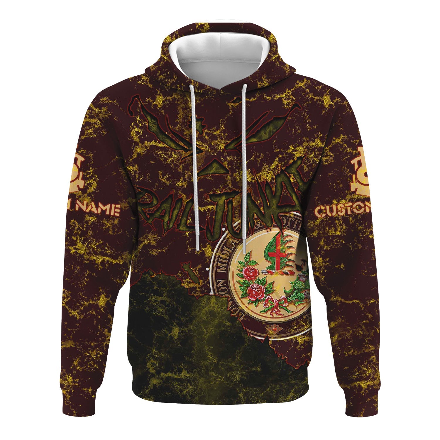 Railspirit Personalized London, Midland and Scottish Railway Hoodie Torn Graphic Style Train Zip Up Hoodie For Rail Junkie