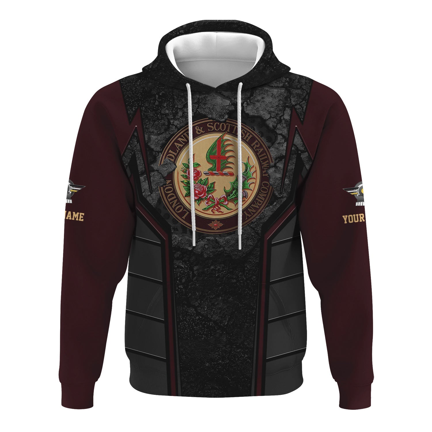 Railspirit Personalized London, Midland and Scottish Railway Hoodie Cracked Metal Design Train Zip Up Hoodie for Rail Enthusiasts