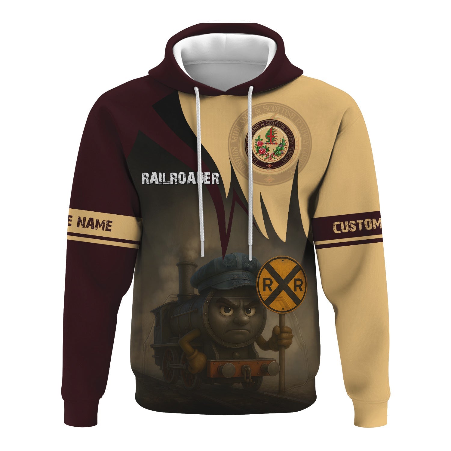 Railspirit Personalized London, Midland and Scottish Railway Hoodie Angry Train Hoodie Gift Idea For Train Lover