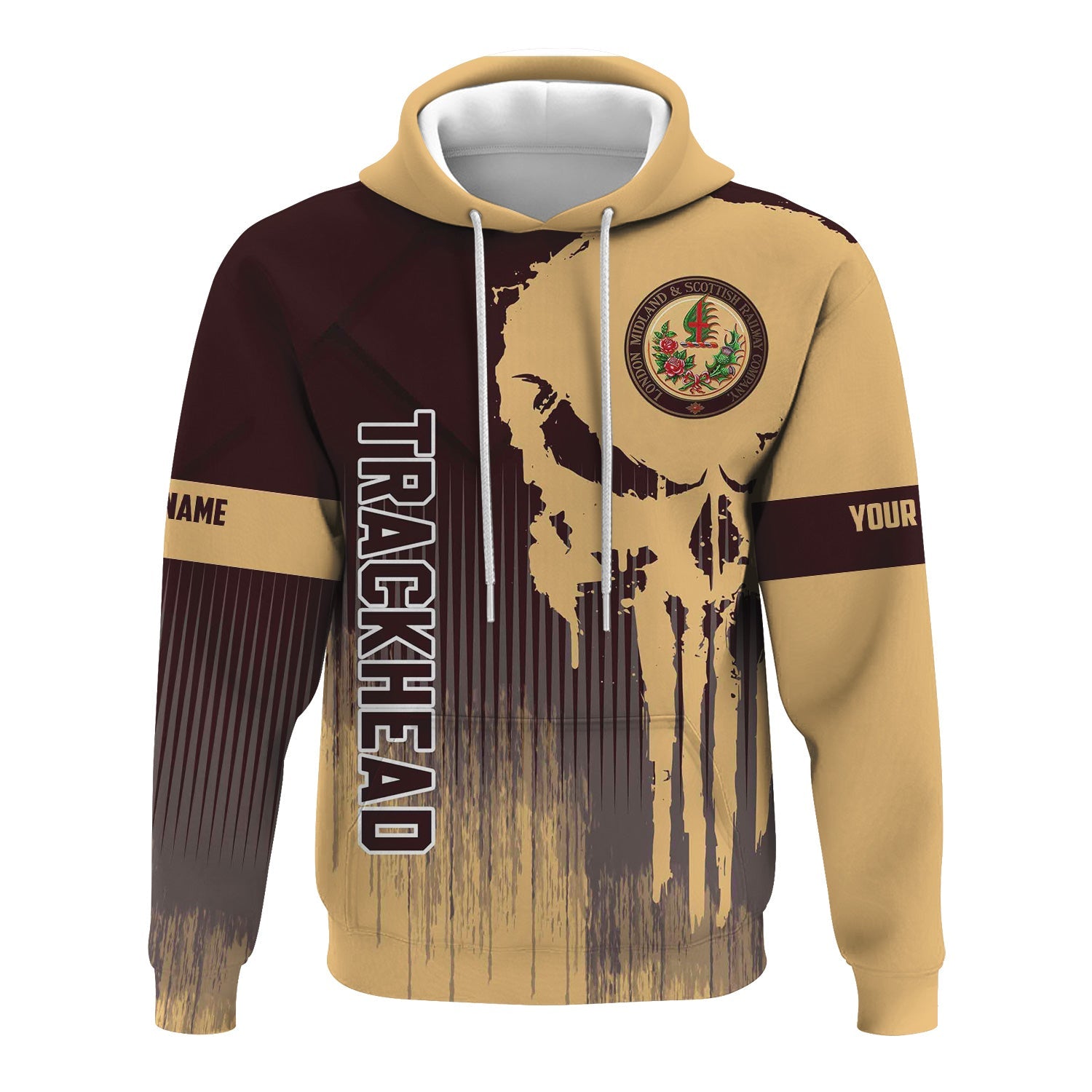 Railspirit Personalized London, Midland and Scottish Railway Hoodie Skull Design with Custom Job Train Zip Up Hoodie for Trackhead Crew