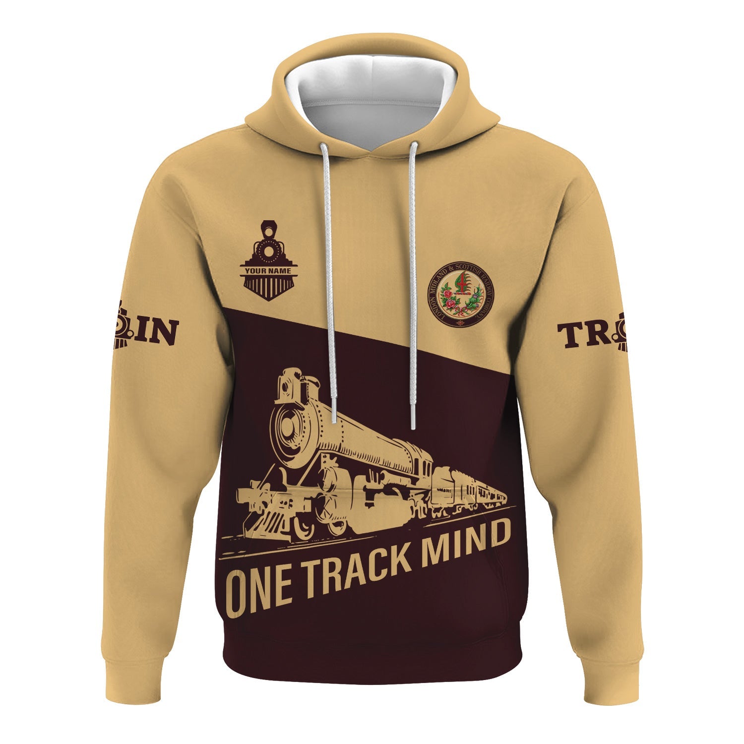 Railspirit Custom Name London, Midland and Scottish Railway Hoodie One Track Mind Printed Zip Hoodie