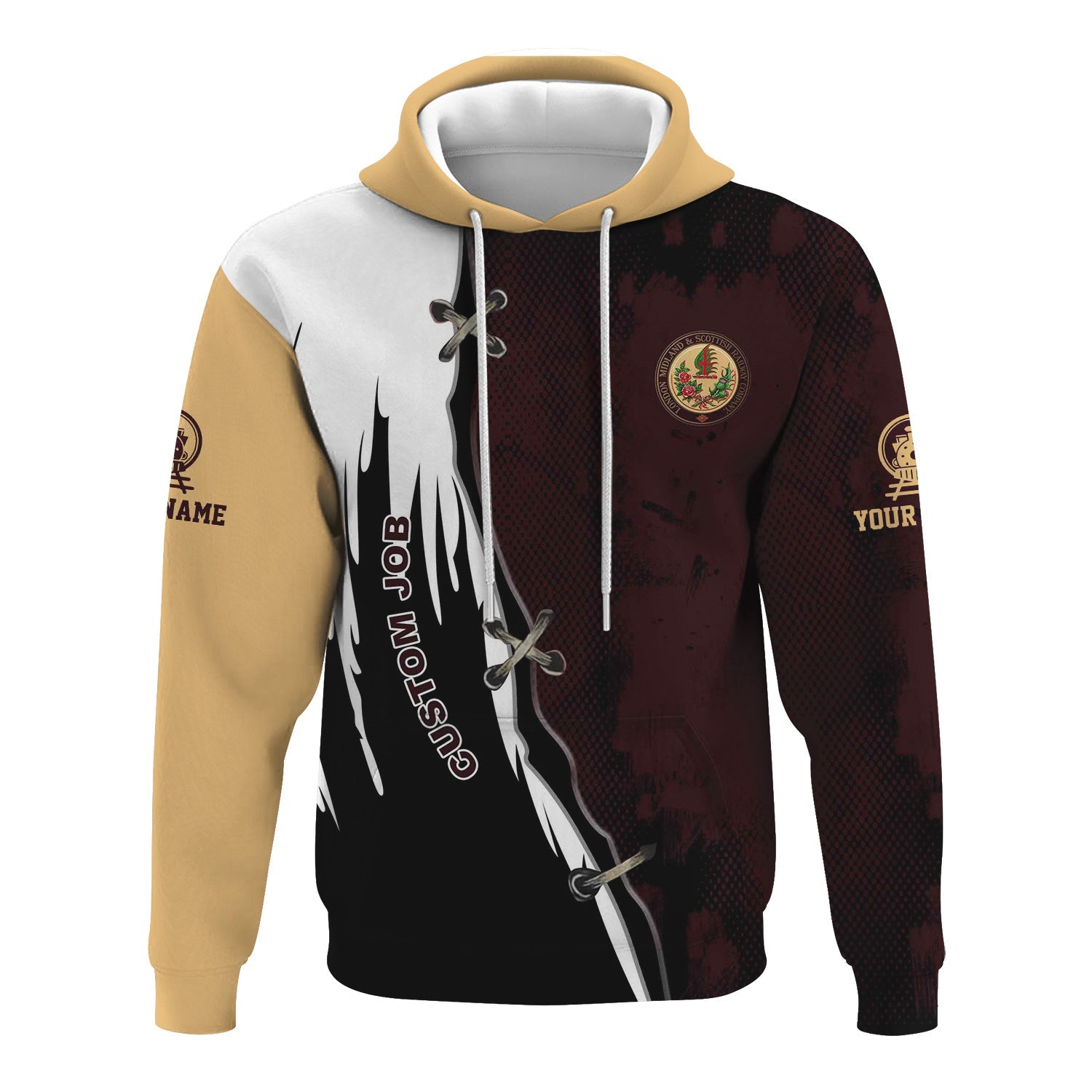 Railspirit Personalized London, Midland and Scottish Railway Hoodie Retro Stitches Design with Custom Position Train Zip Up Hoodie