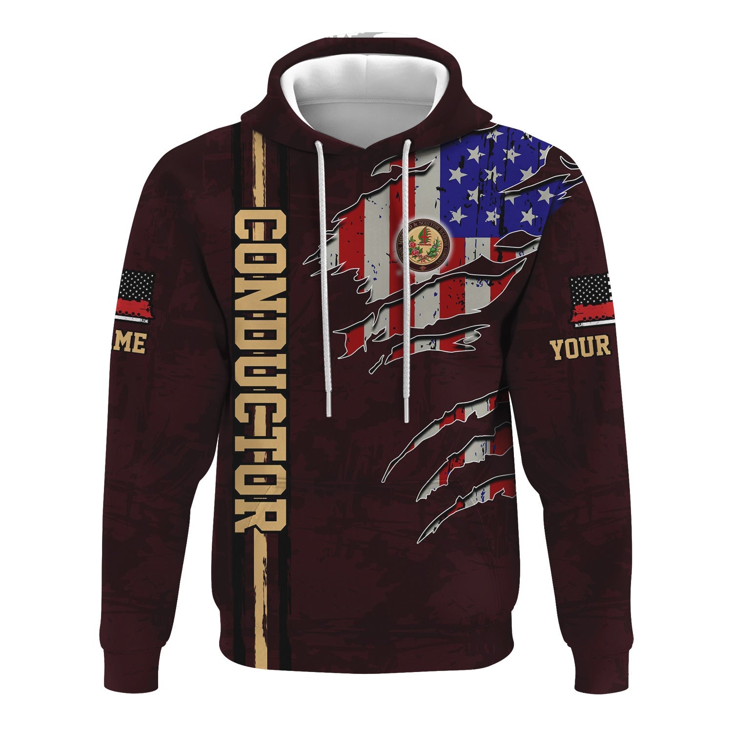 Railspirit Personalized London, Midland and Scottish Railway Hoodie USA Flag Claw Art with Custom Job Train Zip Up Hoodie