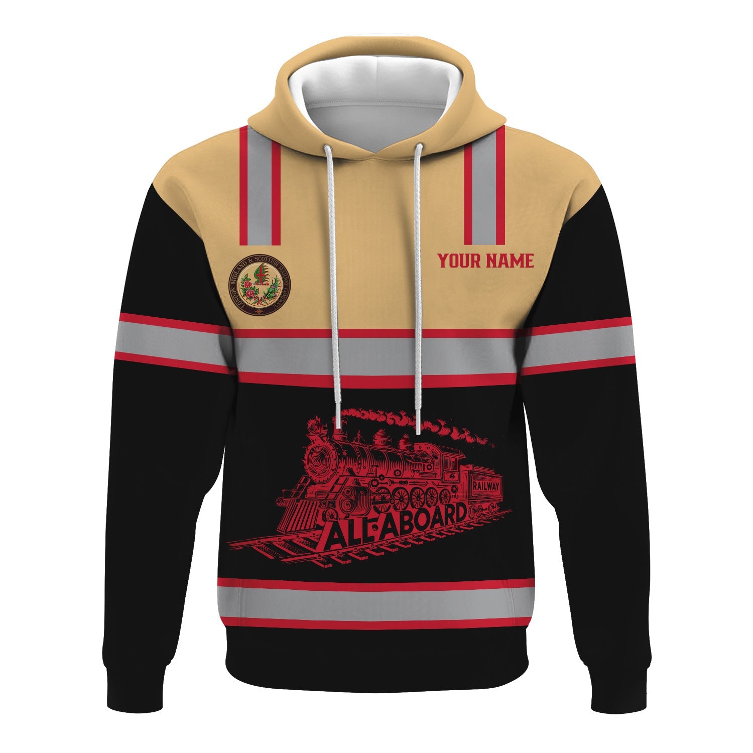 Railspirit Custom Name London, Midland and Scottish Railway Hoodie Eat Train Sleep Repeat Printed Train Zip Hoodie