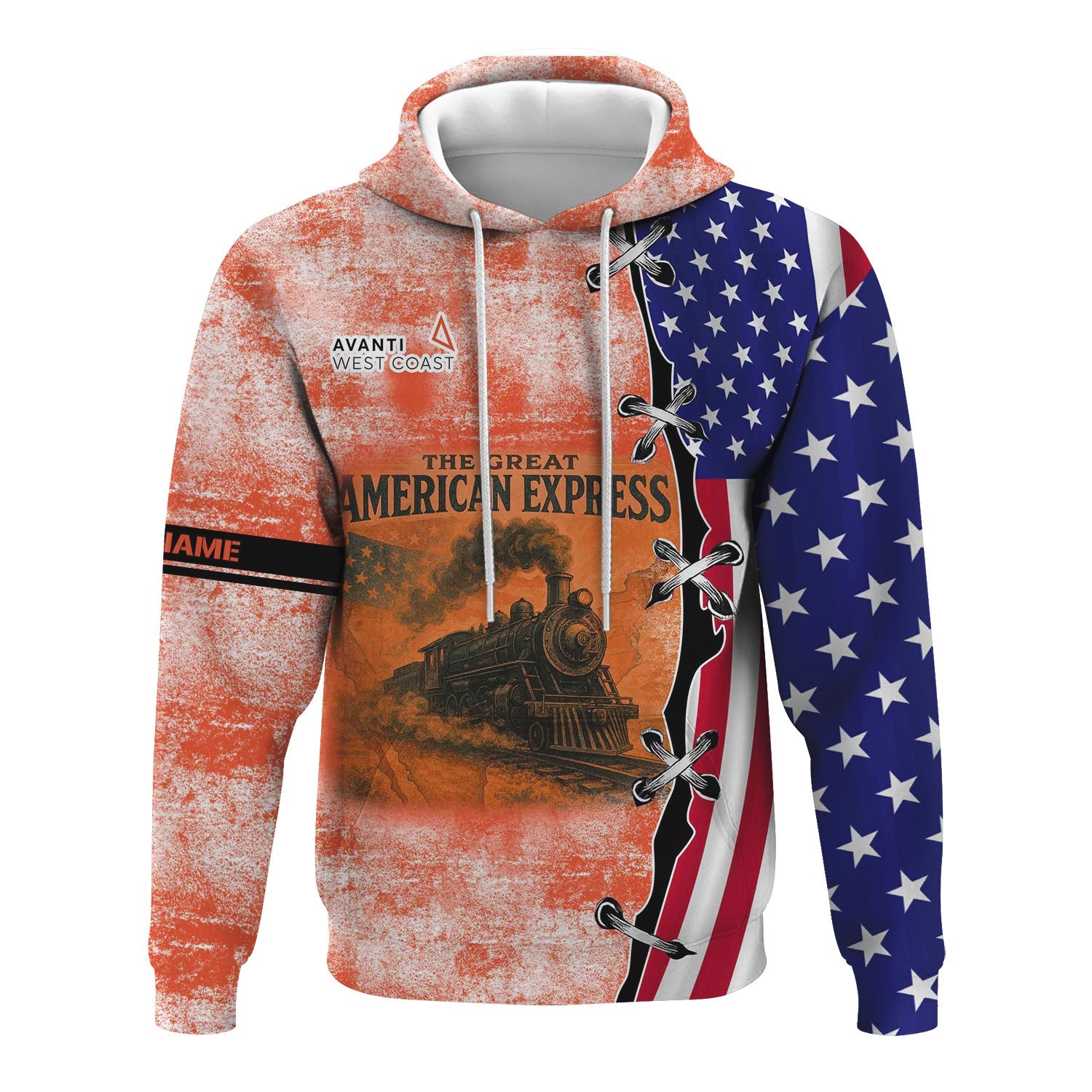 Railspirit Personalized Avanti West Coast Hoodie Retro American Express Train With USA Flag Zip Up Hoodie