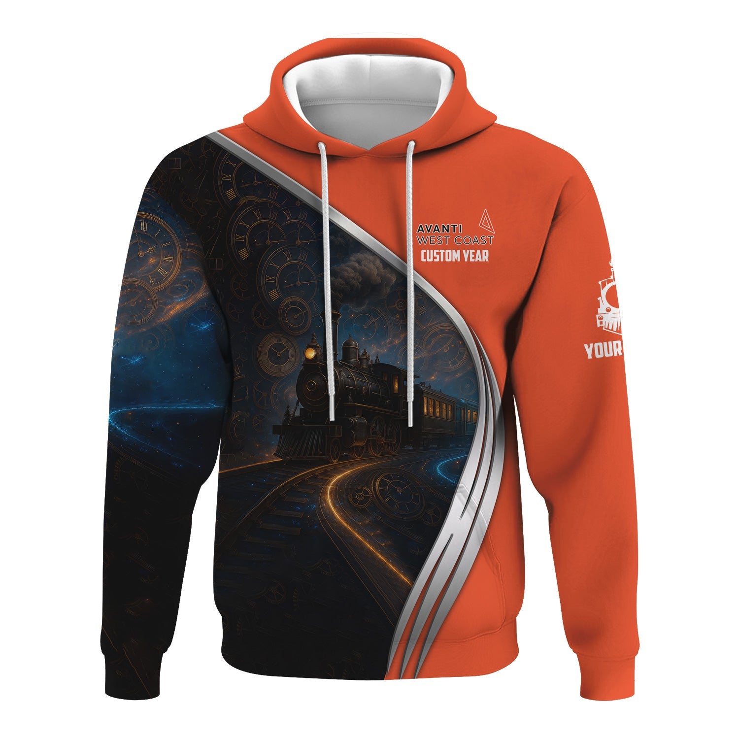 Railspirit Personalized Avanti West Coast Hoodie Steampunk Locomotive with Custom Year Train Zip Up Hoodie