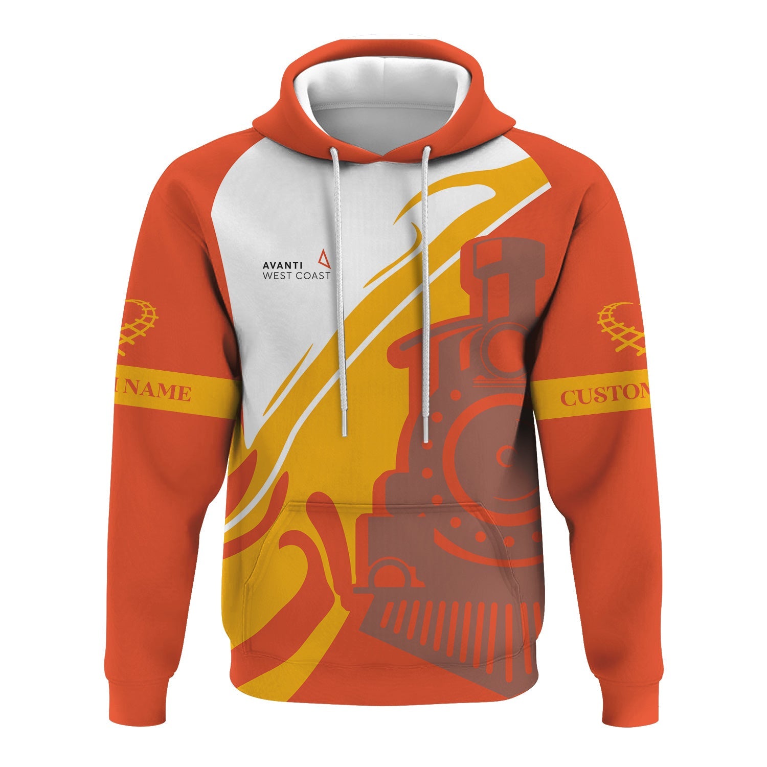 Railspirit Personalized Avanti West Coast Hoodie Flame-Inspired Style Zip Up Hoodie Gift Idea For Train Lovers
