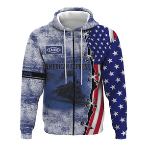 Railspirit Personalized London and North Eastern Railway Hoodie Retro American Express Train With USA Flag Zip Up Hoodie