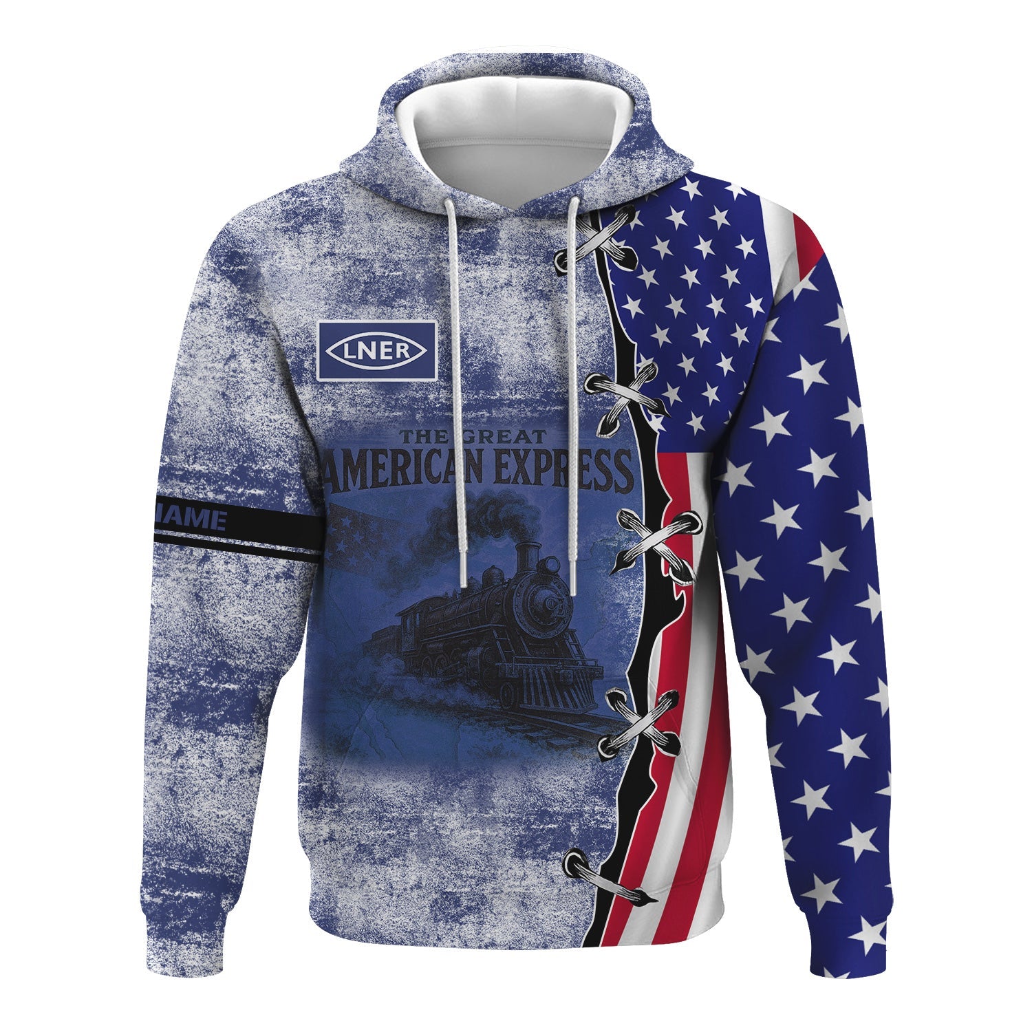 Railspirit Personalized London and North Eastern Railway Hoodie Retro American Express Train With USA Flag Zip Up Hoodie