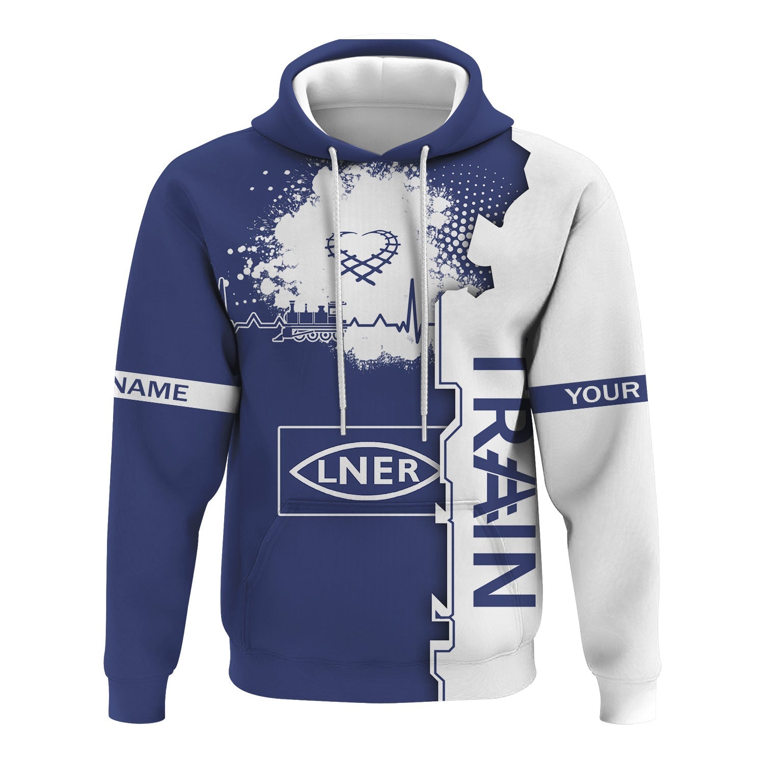 Railspirit Personalized London and North Eastern Railway Hoodie Engine Heartbeat and Track Love Style Zip Up Hoodie Gift Idea For Train Lovers