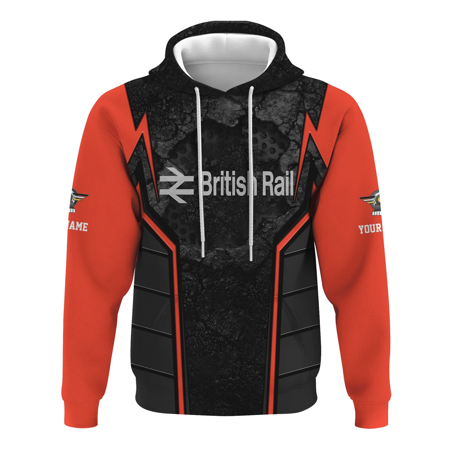 Railspirit Personalized British Railway Hoodie Cracked Metal Design Train Zip Up Hoodie for Rail Enthusiasts