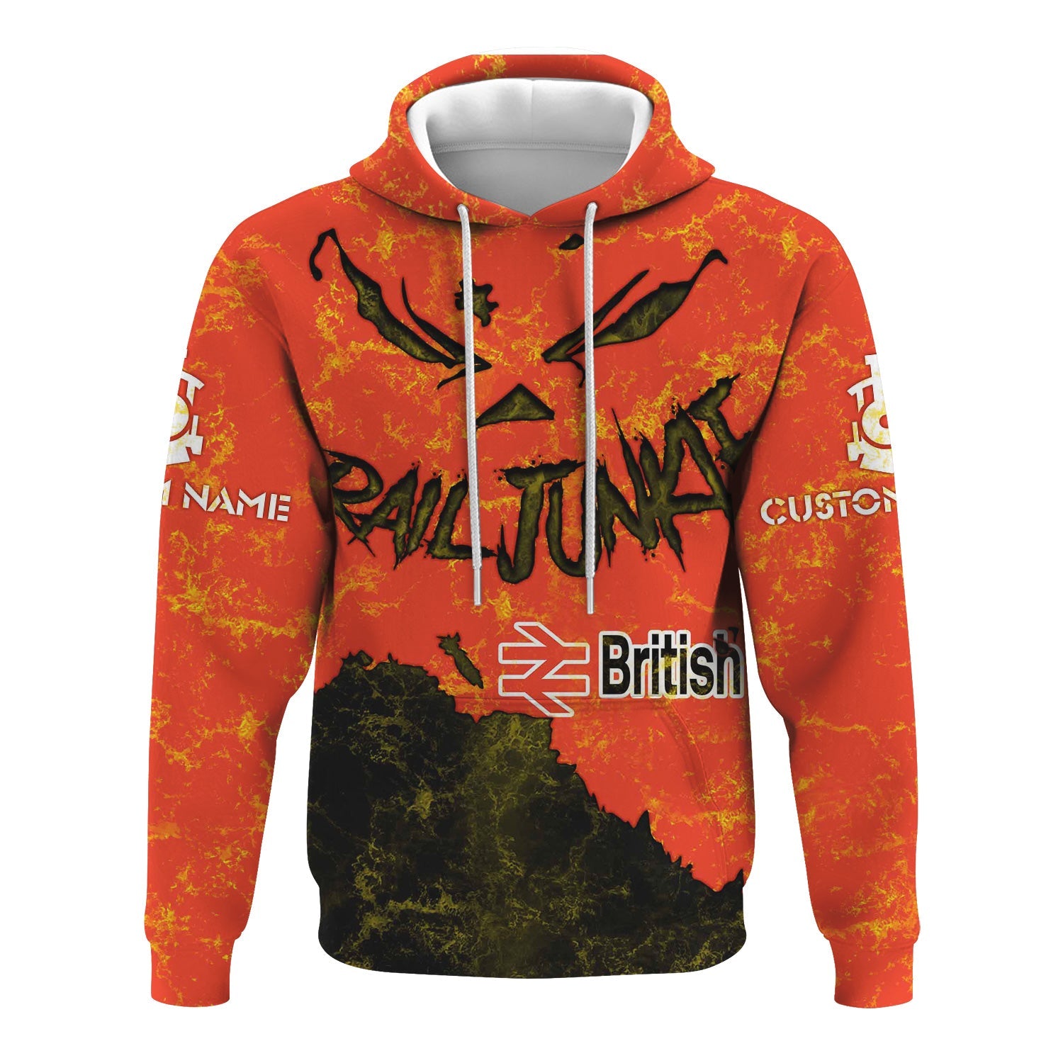 Railspirit Personalized British Railway Hoodie Torn Graphic Style Train Zip Up Hoodie For Rail Junkie