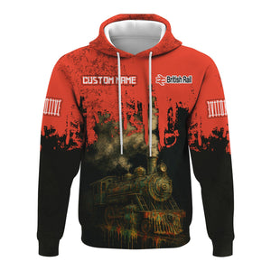 Railspirit Personalized British Railway Hoodie Vintage Train Art Style Zip Up Hoodie For Locomotive Fans