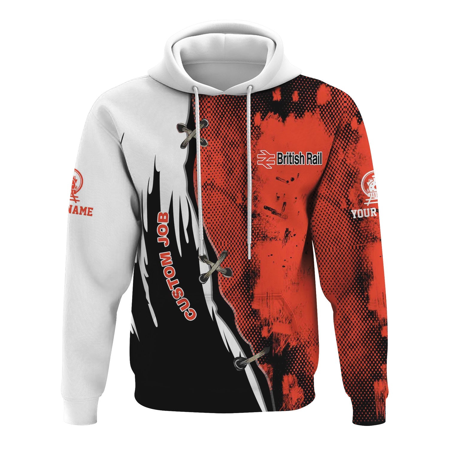 Railspirit Personalized British Railway Hoodie Retro Stitches Design with Custom Position Train Zip Up Hoodie