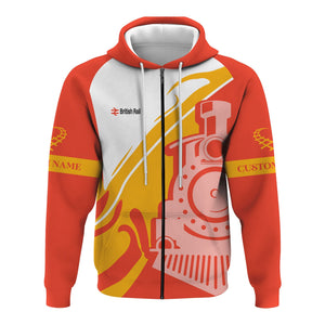 Railspirit Personalized British Railway Hoodie Flame-Inspired Style Zip Up Hoodie Gift Idea For Train Lovers