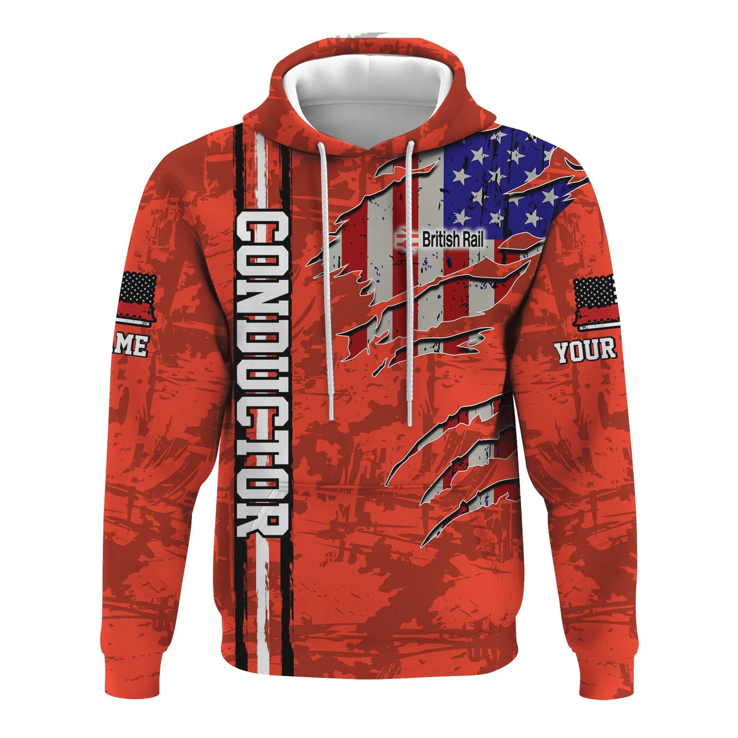 Railspirit Personalized British Railway Hoodie USA Flag Claw Art with Custom Job Train Zip Up Hoodie