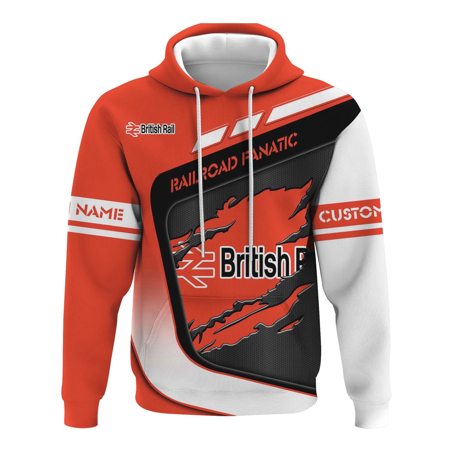 Railspirit Personalized British Railway Hoodie Ripped Texture Style Train Zip Up Hoodie For Railroad Fanatic