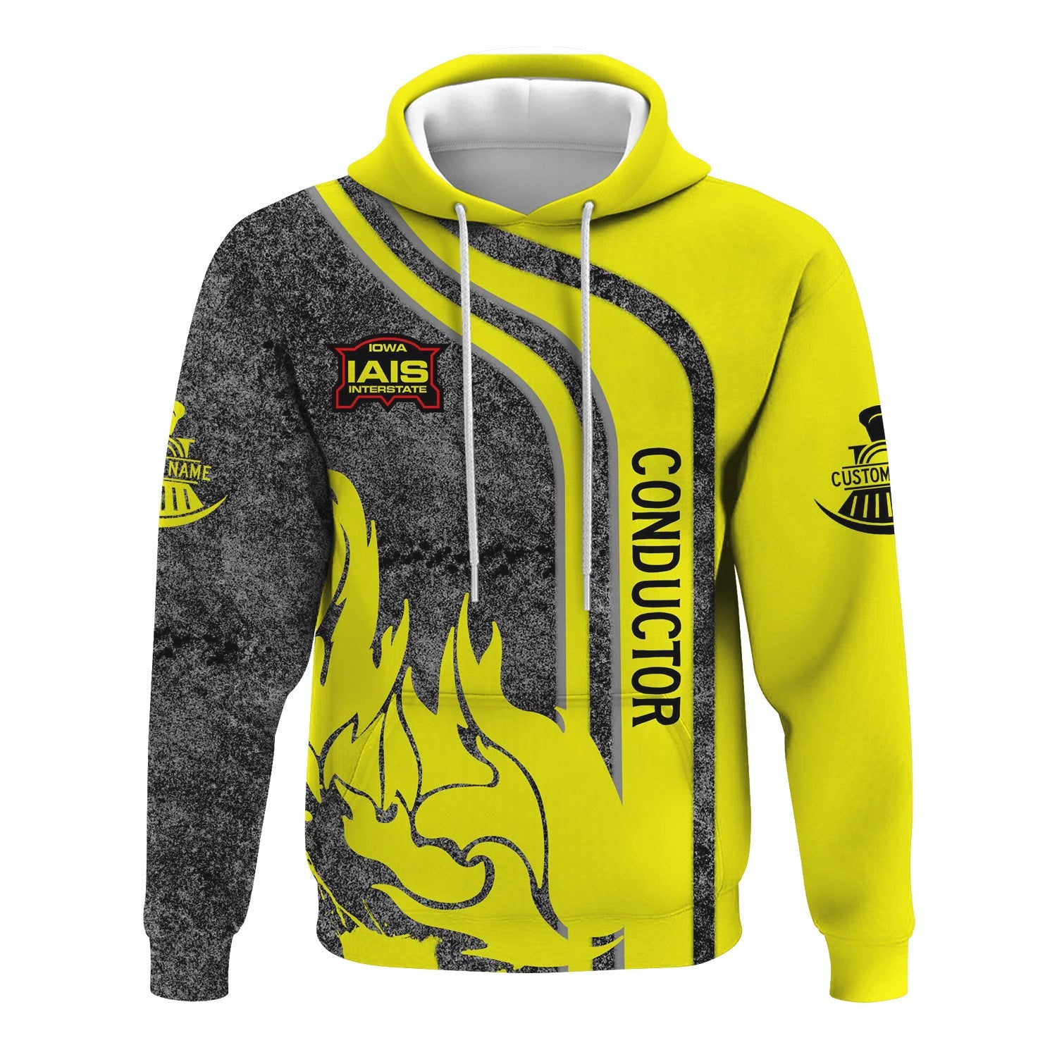 Railspirit Personalized Iowa Interstate Railroad Hoodie Flame Design with Custom Job Position IAIS Train Zip Up Hoodie