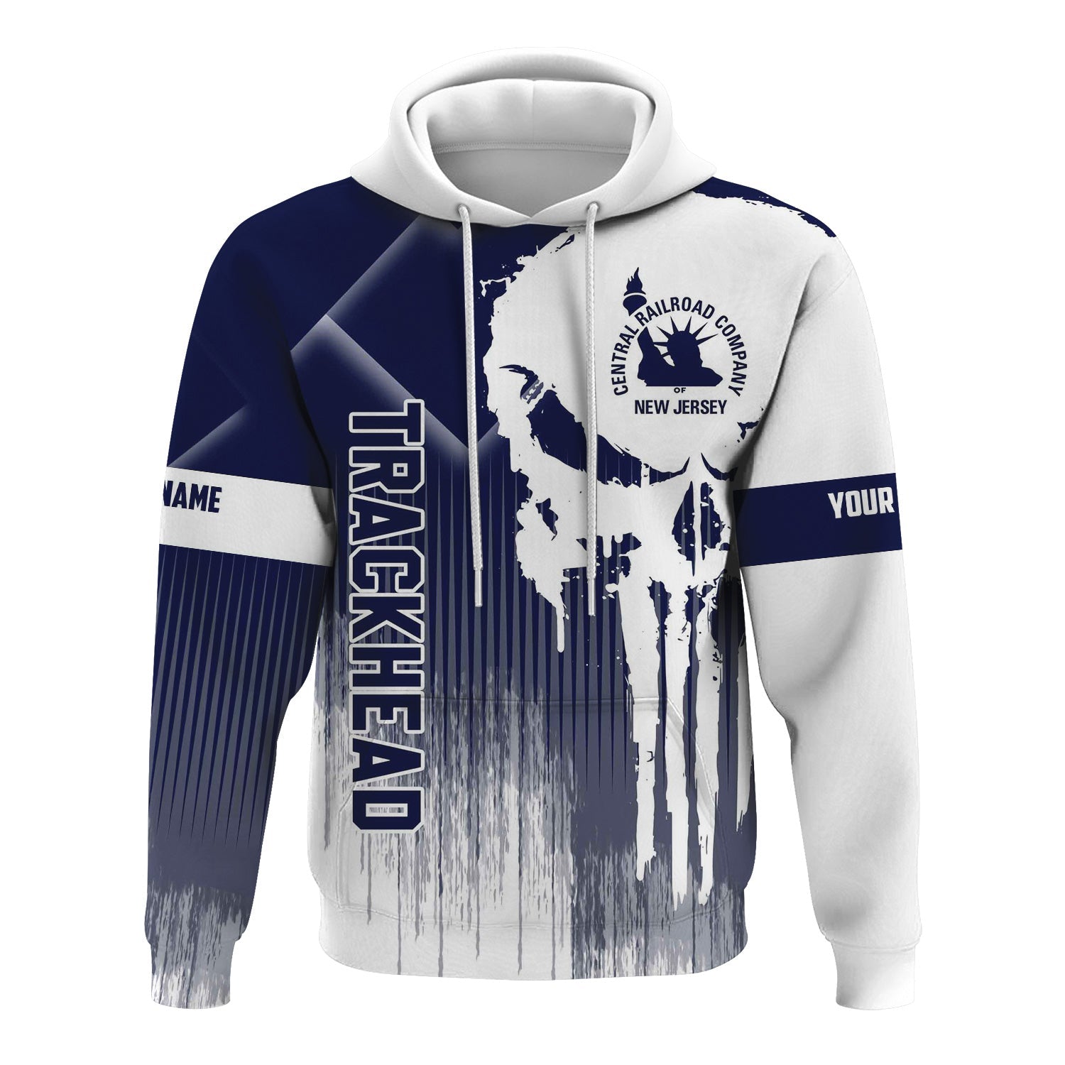 Railspirit Personalized Jersey Central Railroad Hoodie Skull Design with Custom Job CNJ Train Zip Up Hoodie for Trackhead Crew