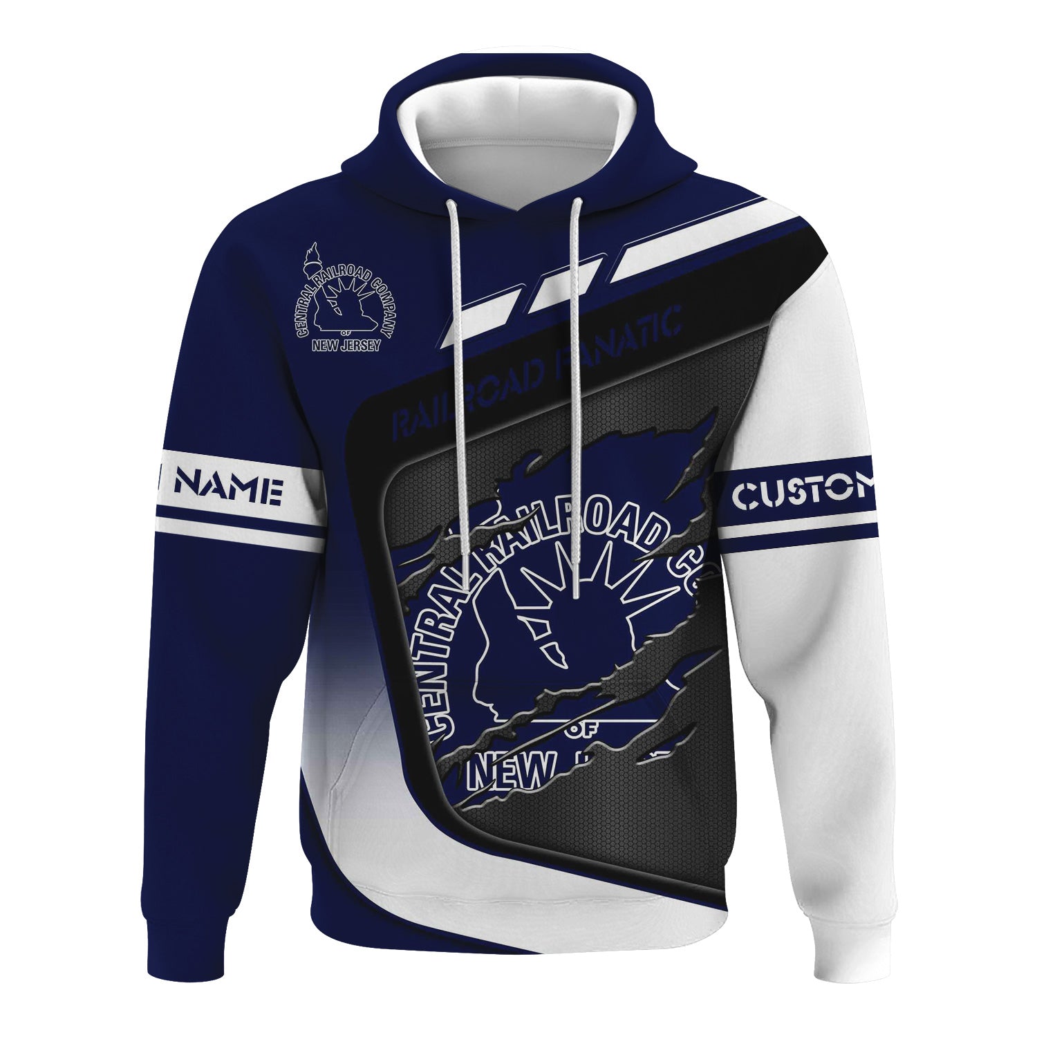 Railspirit Personalized Jersey Central Railroad Hoodie Ripped Texture Style CNJ Train Zip Up Hoodie For Railroad Fanatic