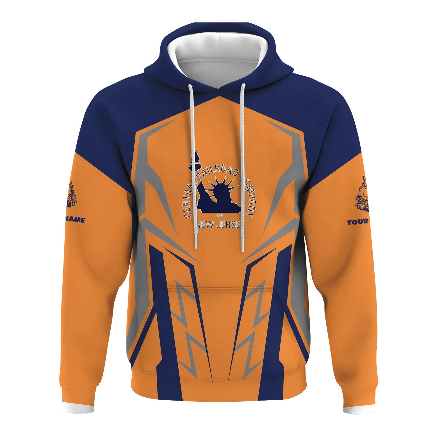 Railspirit Personalized Jersey Central Railroad Hoodie Futuristic Design with Custom Job CNJ Train Zip Up Hoodie