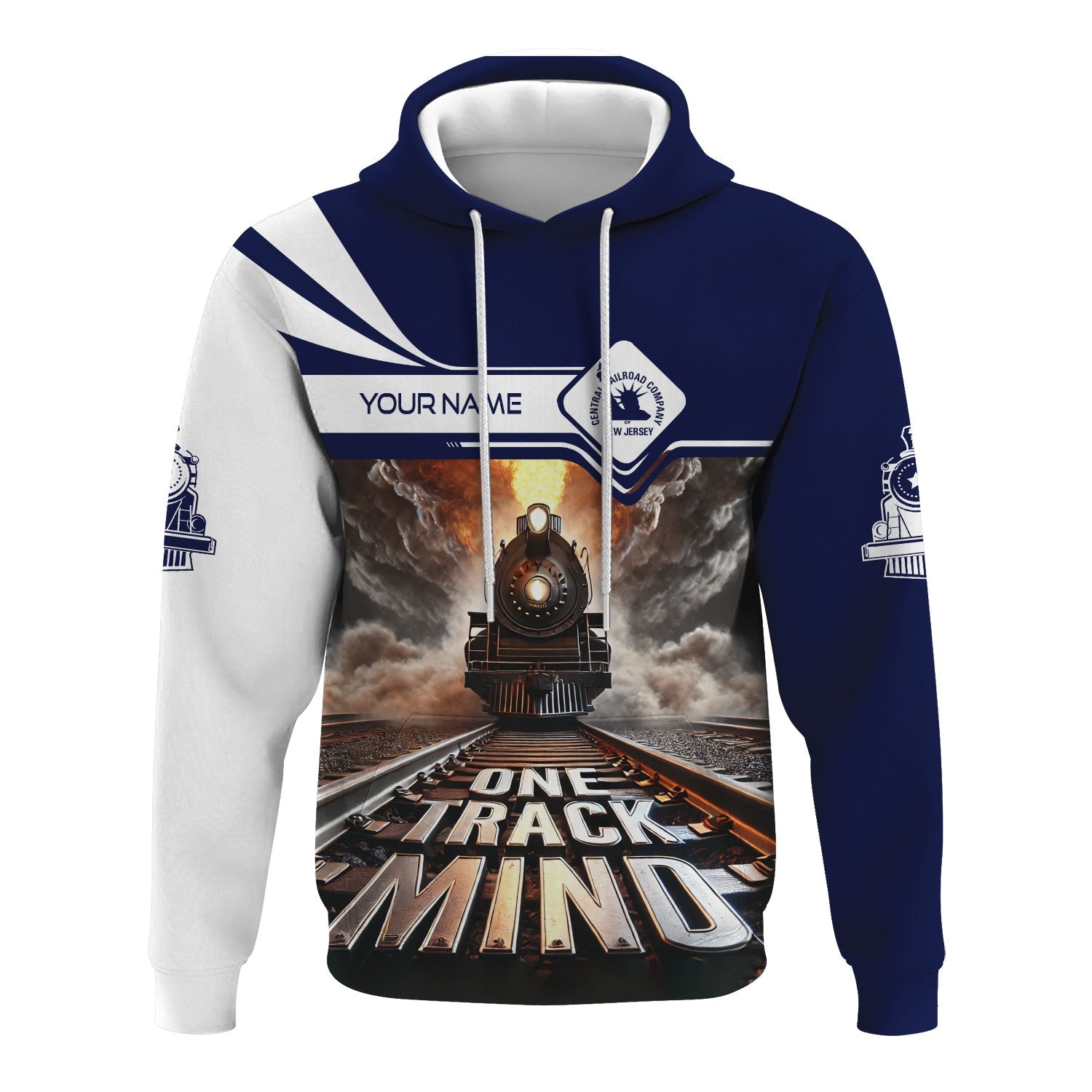 Railspirit Personalized CNJ Jersey Central Railroad Hoodie One Track Mind Train Printed ZIp Up Hoodie