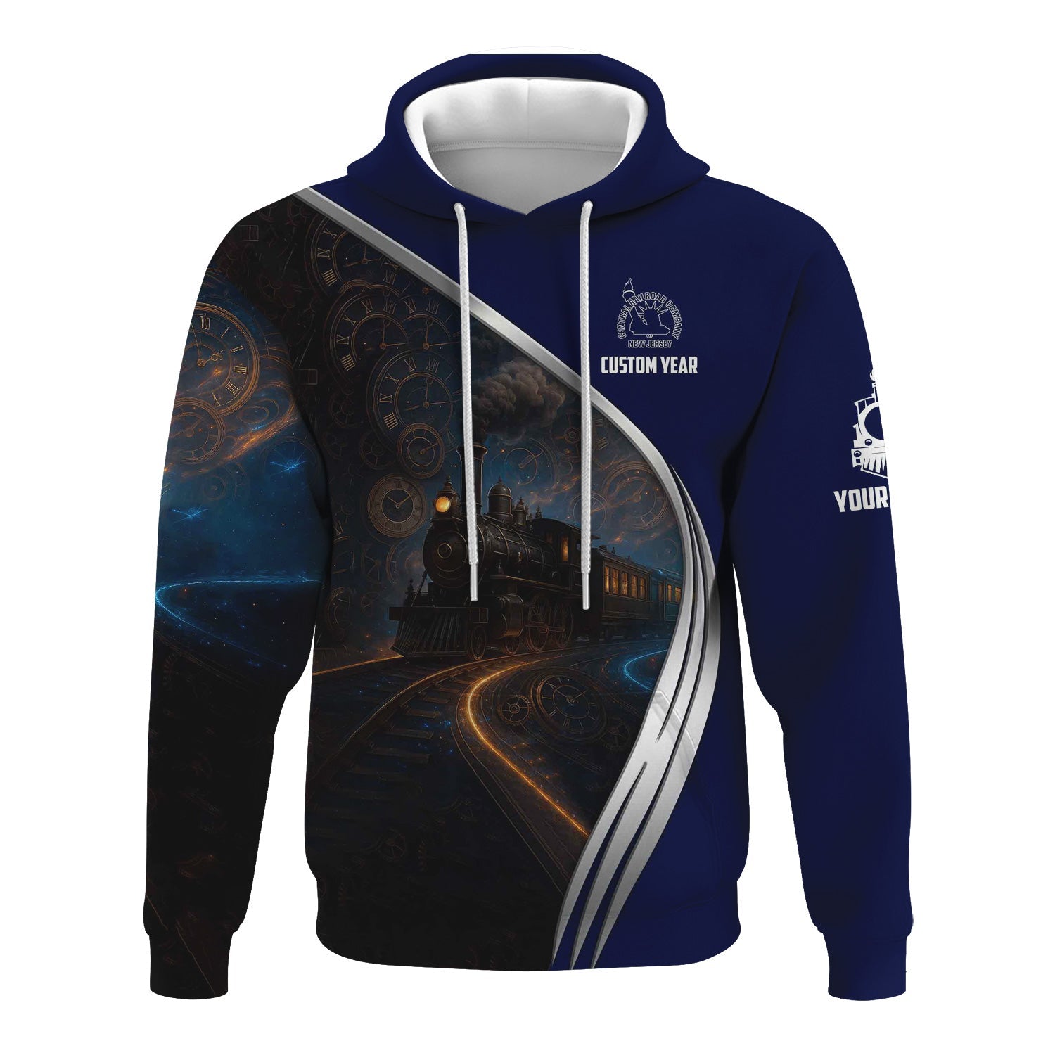 Railspirit Personalized Jersey Central Railroad Hoodie Steampunk Locomotive with Custom Year CNJ Train Zip Up Hoodie