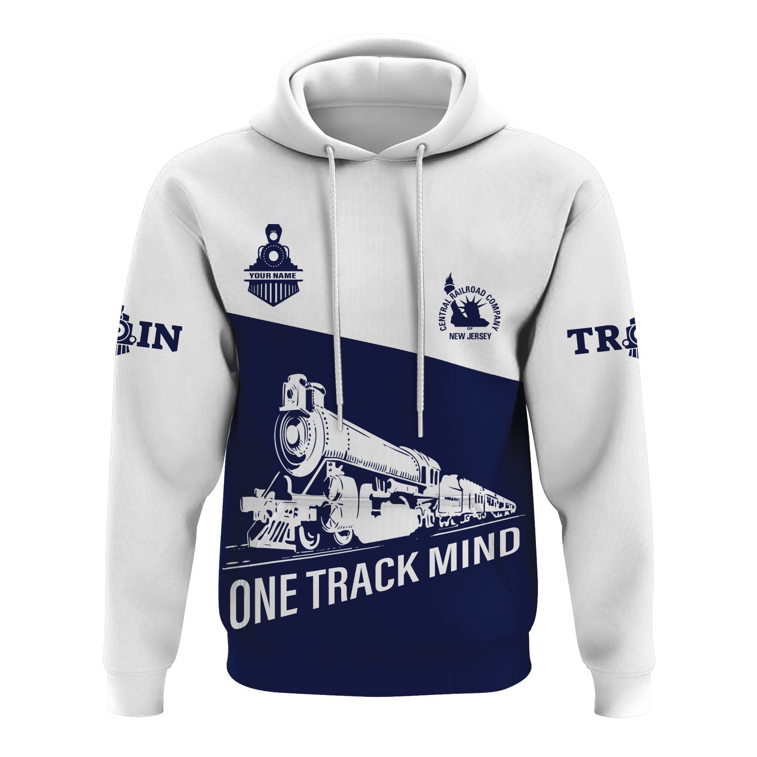 Railspirit Custom Name CNJ Jersey Central Railroad Hoodie One Track Mind Printed Zip Hoodie