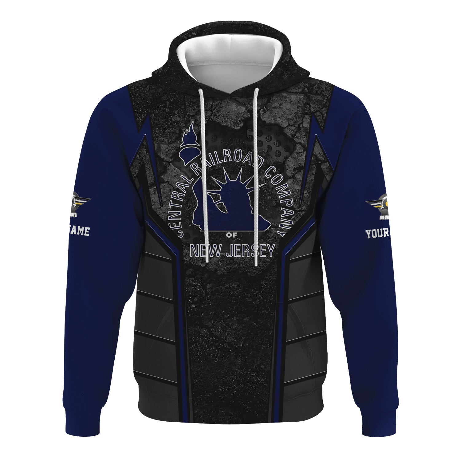 Railspirit Personalized Jersey Central Railroad Hoodie Cracked Metal Design CNJ Train Zip Up Hoodie for Rail Enthusiasts