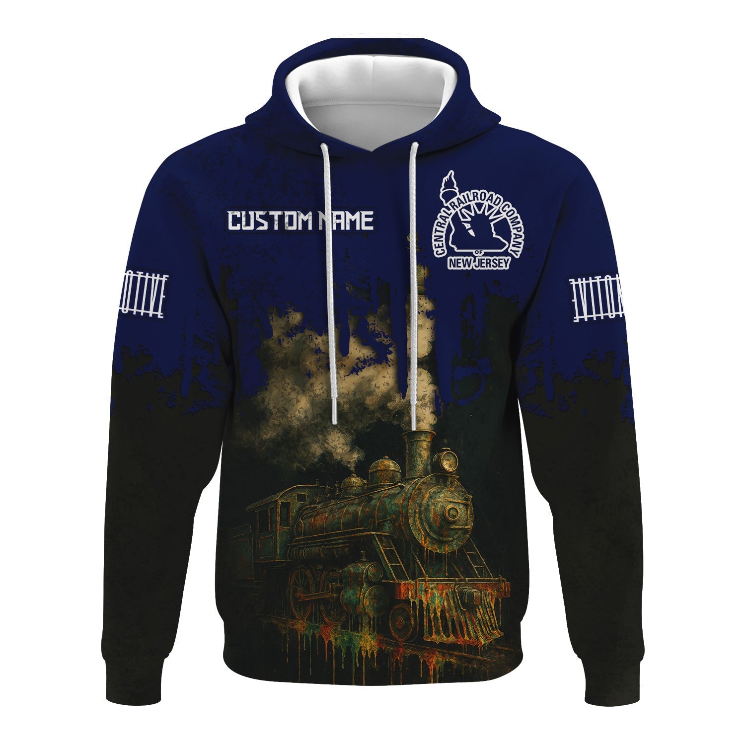 Railspirit Personalized CNJ Jersey Central Railroad Hoodie Vintage Train Art Style Zip Up Hoodie For Locomotive Fans