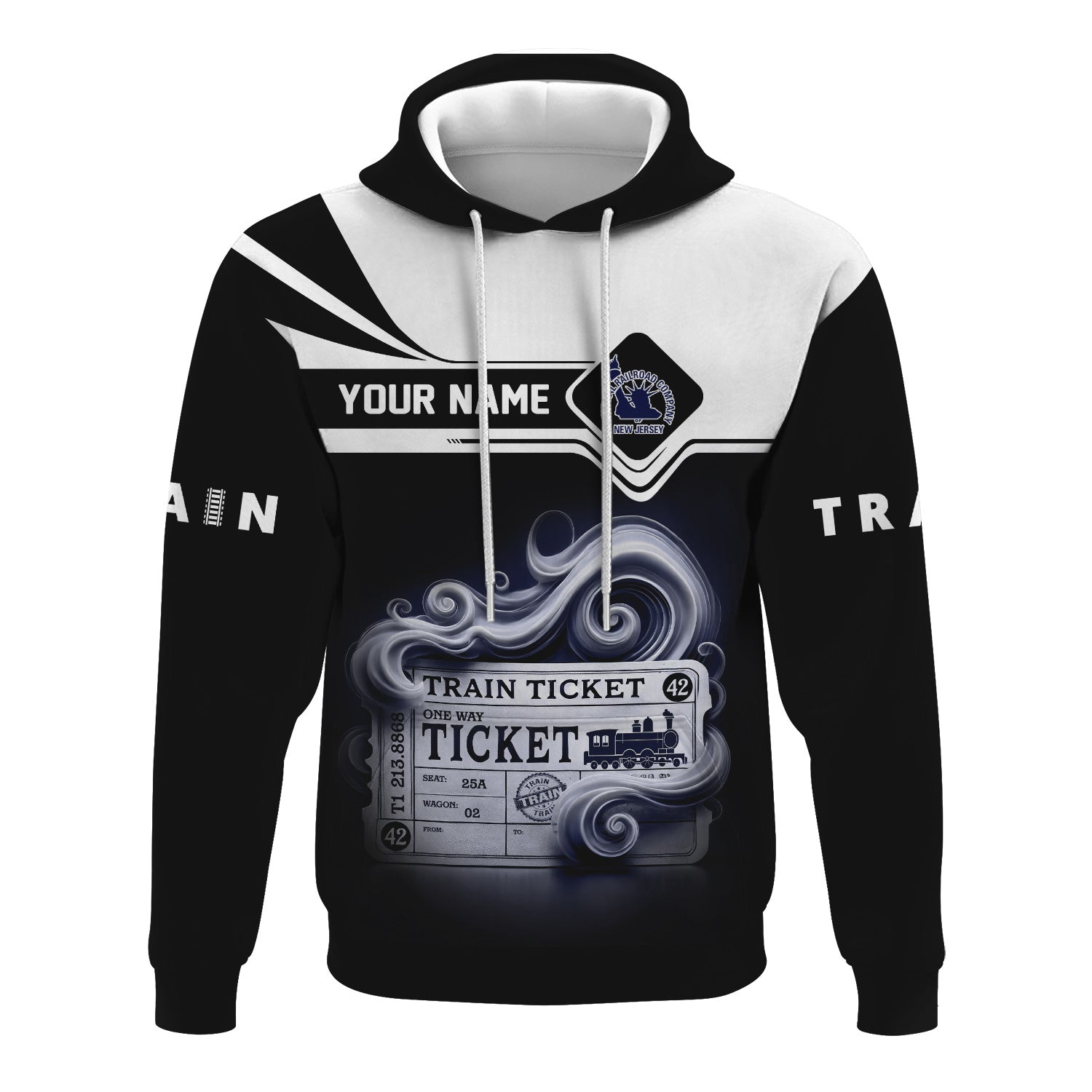 Railspirit Custom Name CNJ Jersey Central Railroad Hoodie American Train Ticket Printed Zip Hoodie