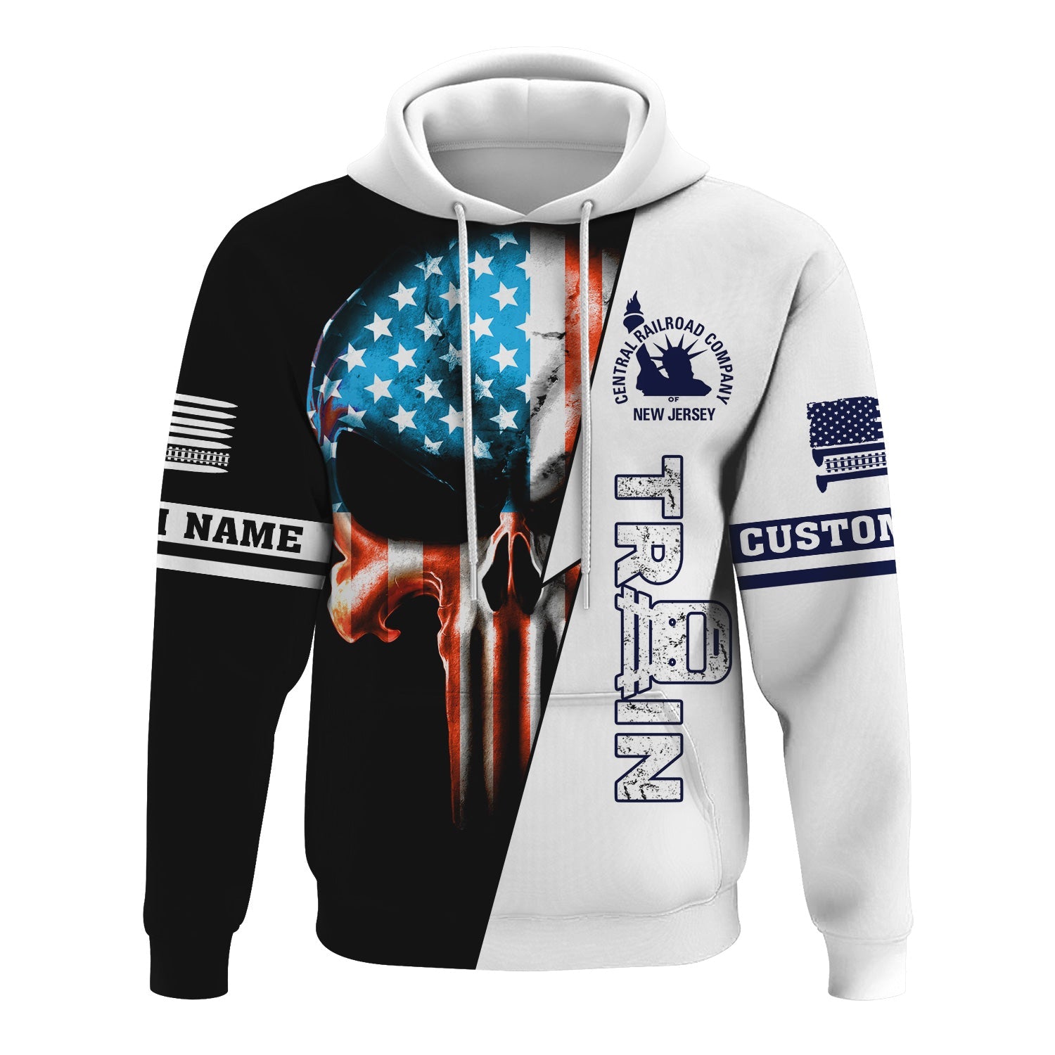 Railspirit Personalized CNJ Jersey Central Railroad Hoodie Train Skull American Flag Zip Up Hoodie All Over Print