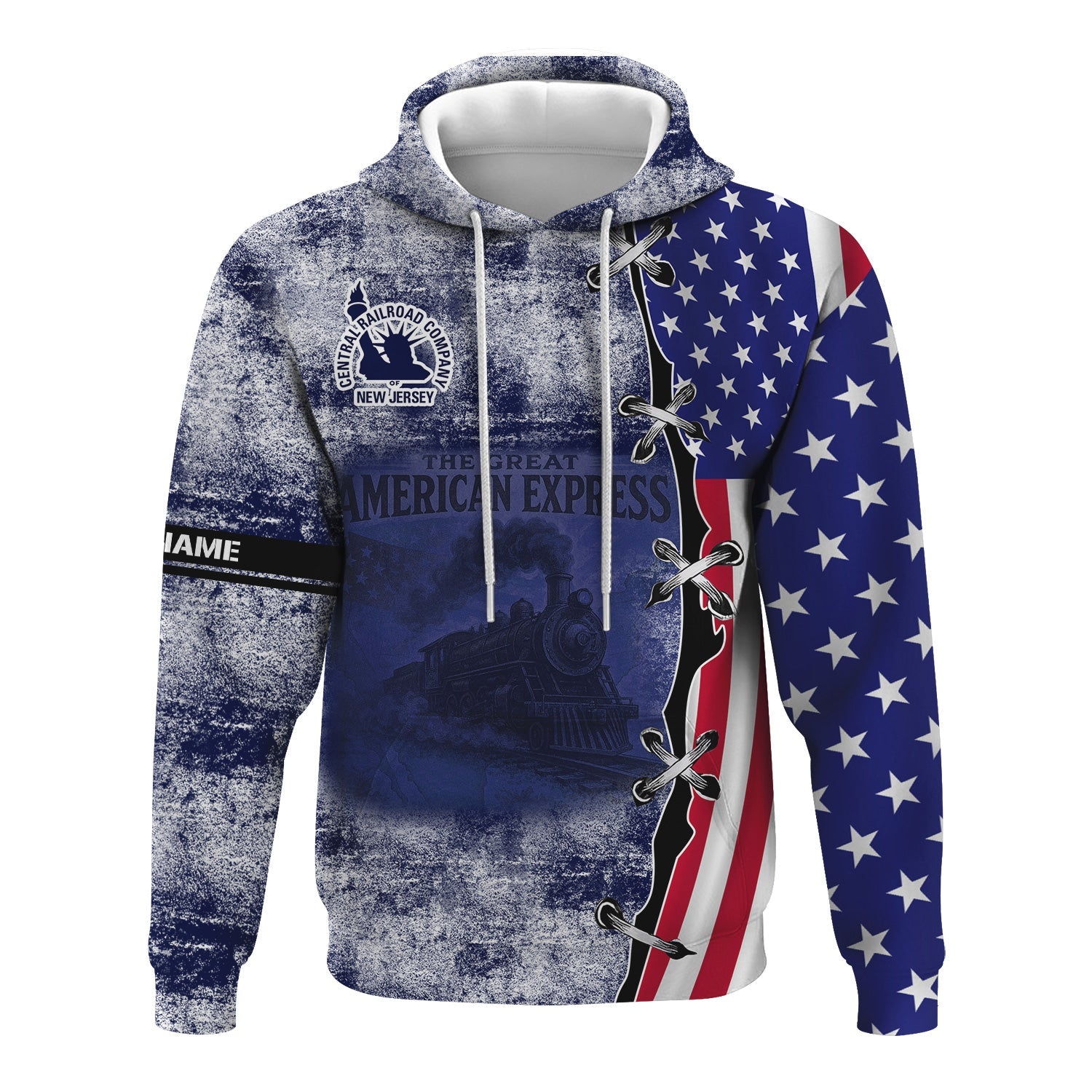 Railspirit Personalized Jersey Central Railroad Hoodie Retro American Express Train With USA Flag CNJ Zip Up Hoodie