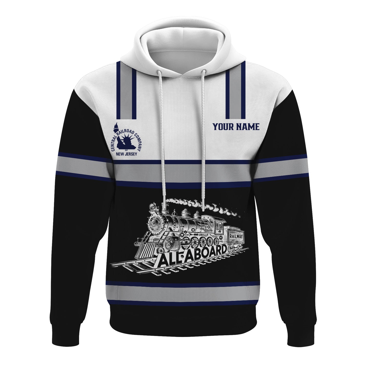 Railspirit Custom Name CNJ Jersey Central Railroad Hoodie Eat Train Sleep Repeat Printed Train Zip Hoodie