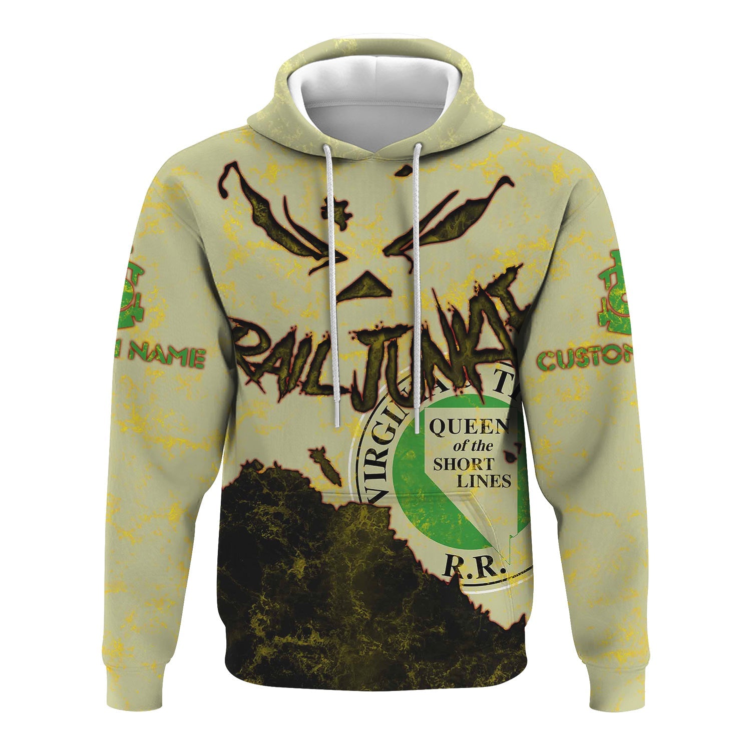 Railspirit Personalized Virginia & Truckee Railroad Hoodie Torn Graphic Style Train Zip Up Hoodie For Rail Junkie