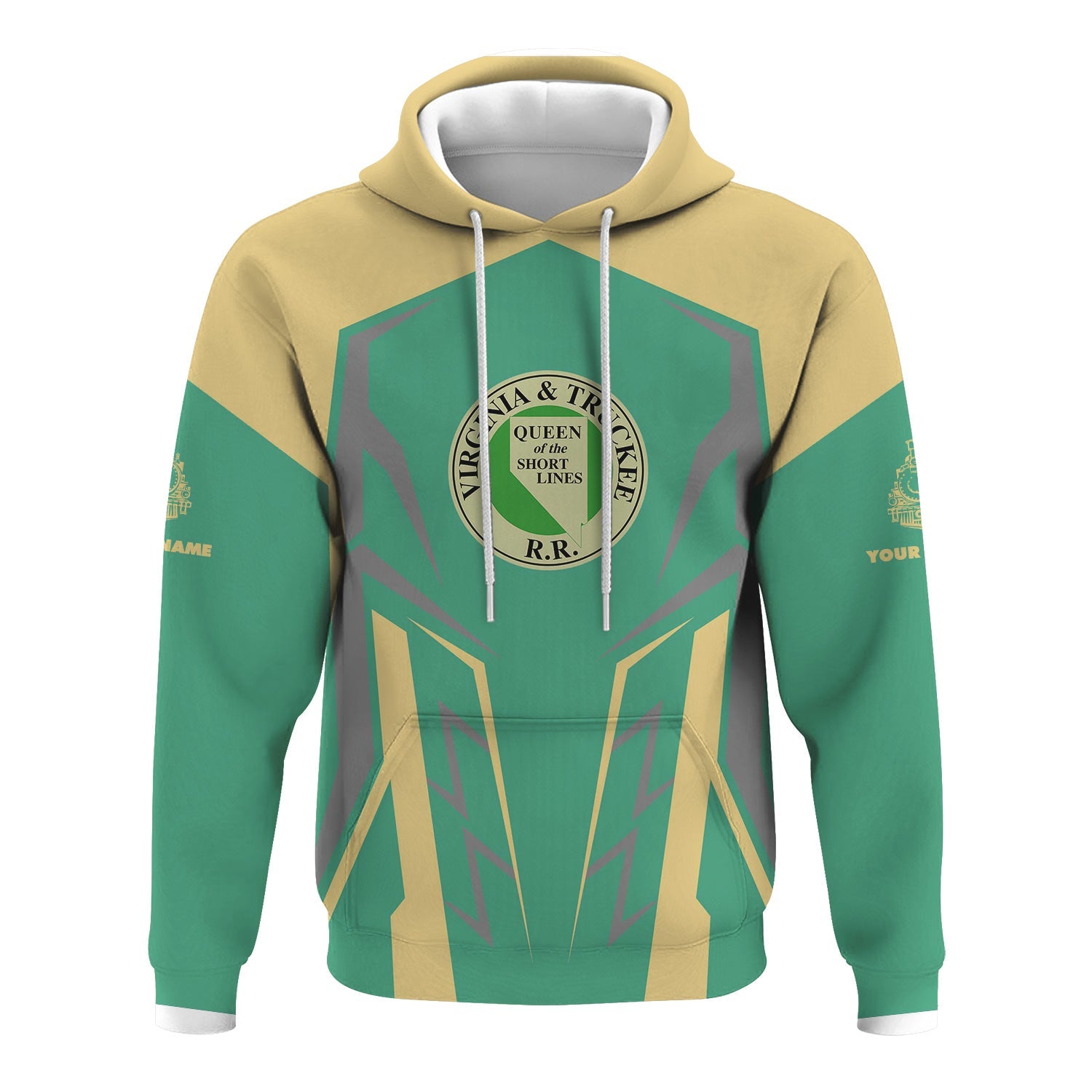 Railspirit Personalized Virginia & Truckee Railroad Hoodie Futuristic Design with Custom Job Train Zip Up Hoodie